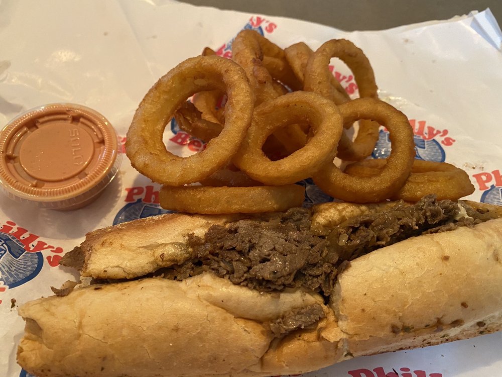 Original Philly Cheese Steak and onion rings