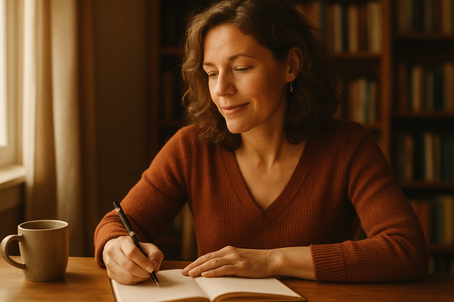 Woman writing at desk