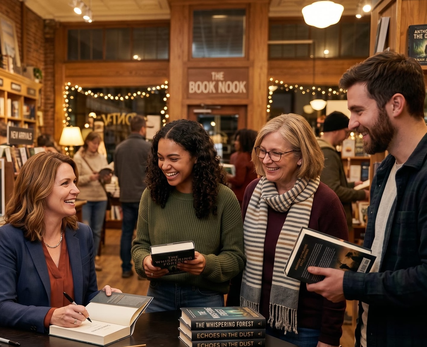 Author signing books at a bookstore event