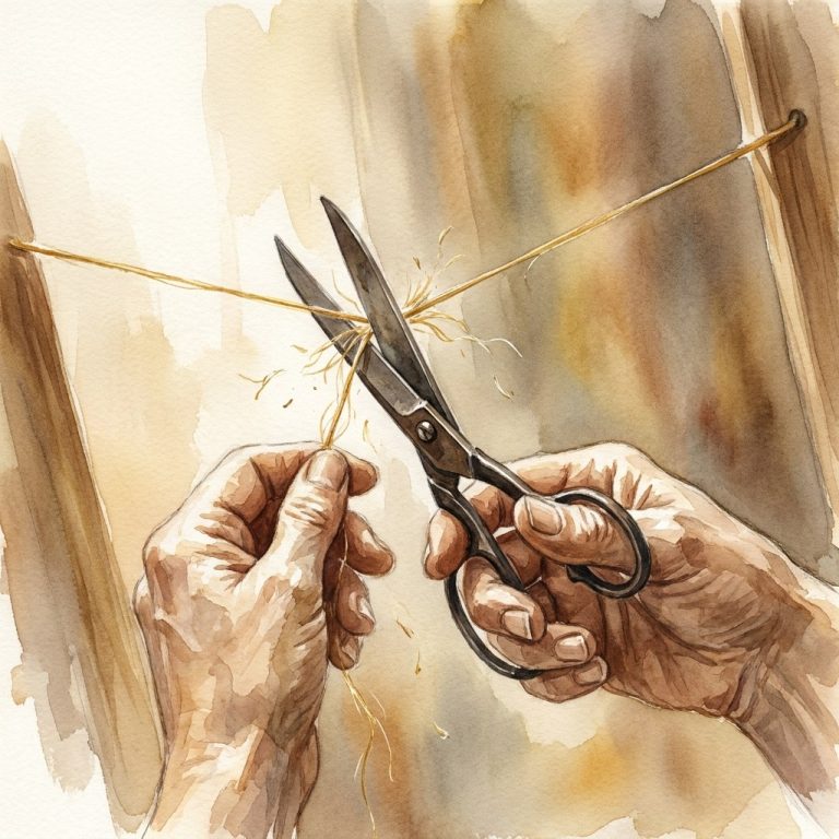 A pair of hands cutting a golden thread — a metaphor for interrupted dialogue
