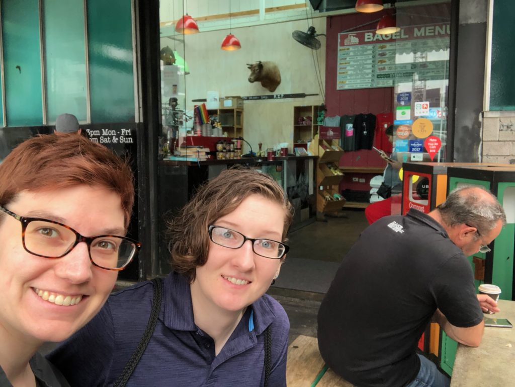 Dani and Trish about to enjoy delicious bagels